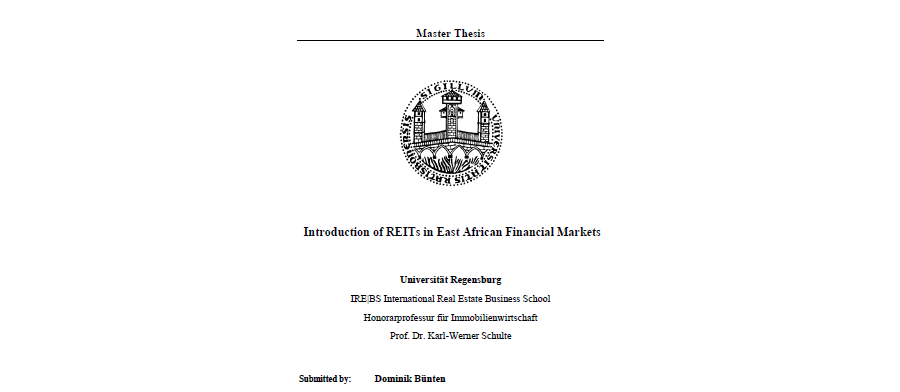 Introduction of REITs in East African Financial Markets