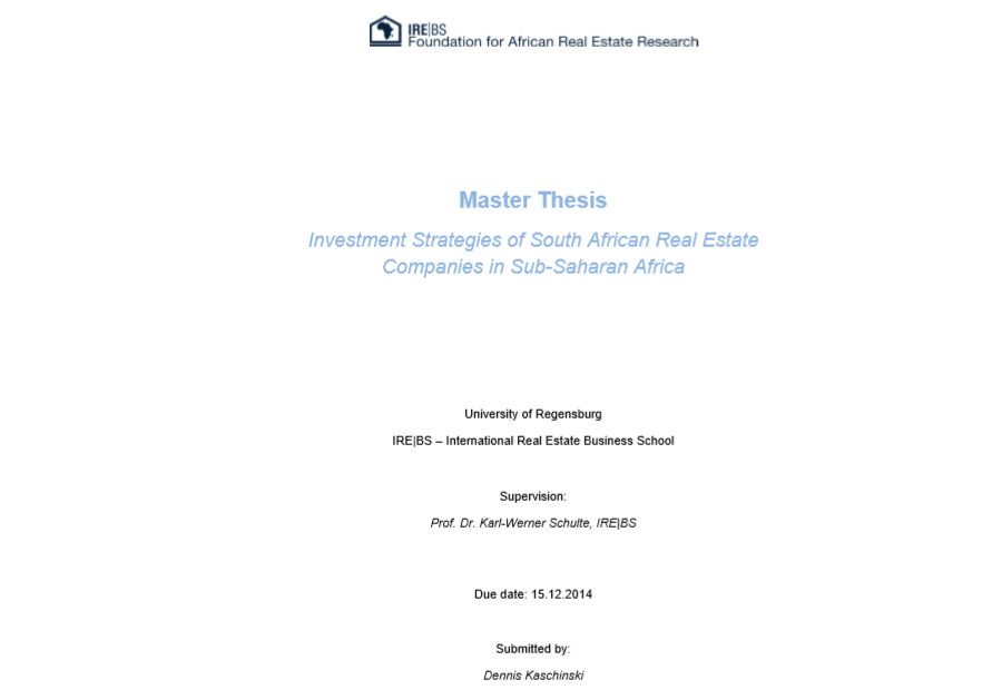 Investment Strategies of South African Real Estate Companies in Sub-Saharan Africa